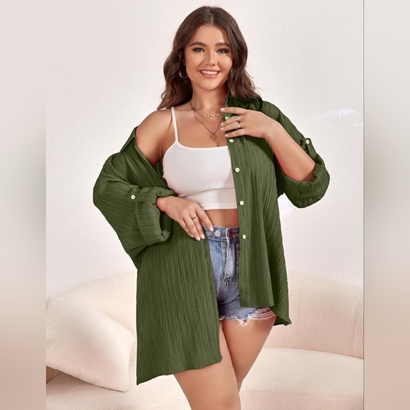 SCOMCHIC women's plus size button down blouse. - Picture 2 of 5